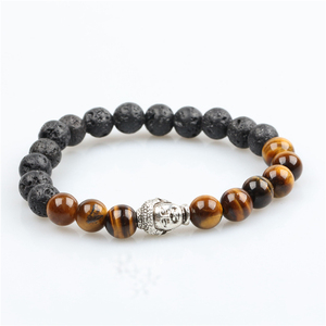 Hommes perle or tête de bouddha bracelets <span class=keywords><strong>volcanique</strong></span> <span class=keywords><strong>lave</strong></span> <span class=keywords><strong>pierre</strong></span> bracelet - Product Image 2