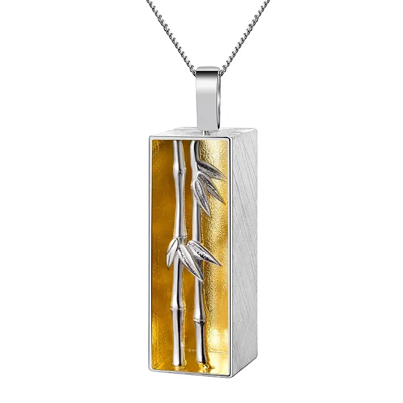 925 Sterling Silver Placcatura Senso di Primavera di Bambù Pendente Dei Monili Per Le Donne