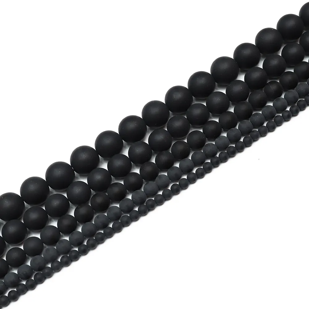 Wholesale Alibaba Jewelry Making Accessory 4 6 8 10 12 14mm Matte Round Black Agate Onyx Stone Beads