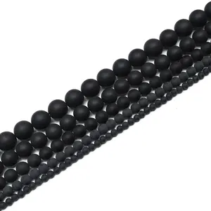 Groothandel Alibaba Sieraden Maken Accessoire 4 6 8 10 12 14mm Matte Ronde Zwarte Agaat Onyx Stenen Kralen