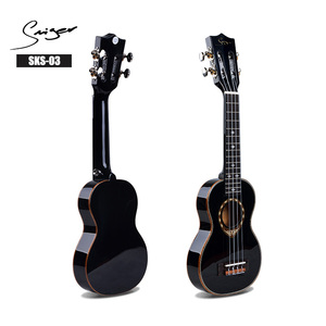 在庫卸売SopranoグロスBlack Thin Body Ukulele