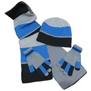 Custom jacquard pattern scarf hat glove sets wholesales hat gloves and scarf set 100% acrylic gloves and scarves