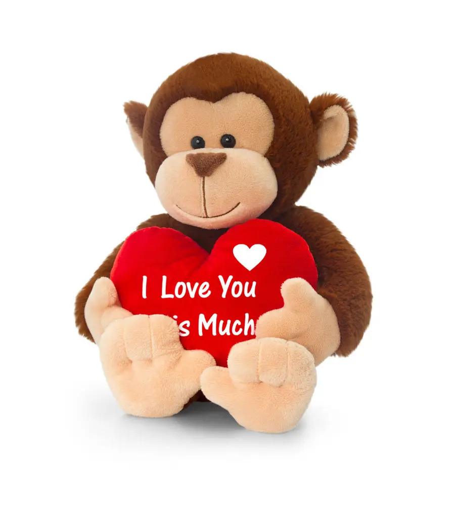 Niedliches Design Großhandel billig Ich liebe dich rotes Herz braun weicher PV Plüsch Valentinstag Tier Affe