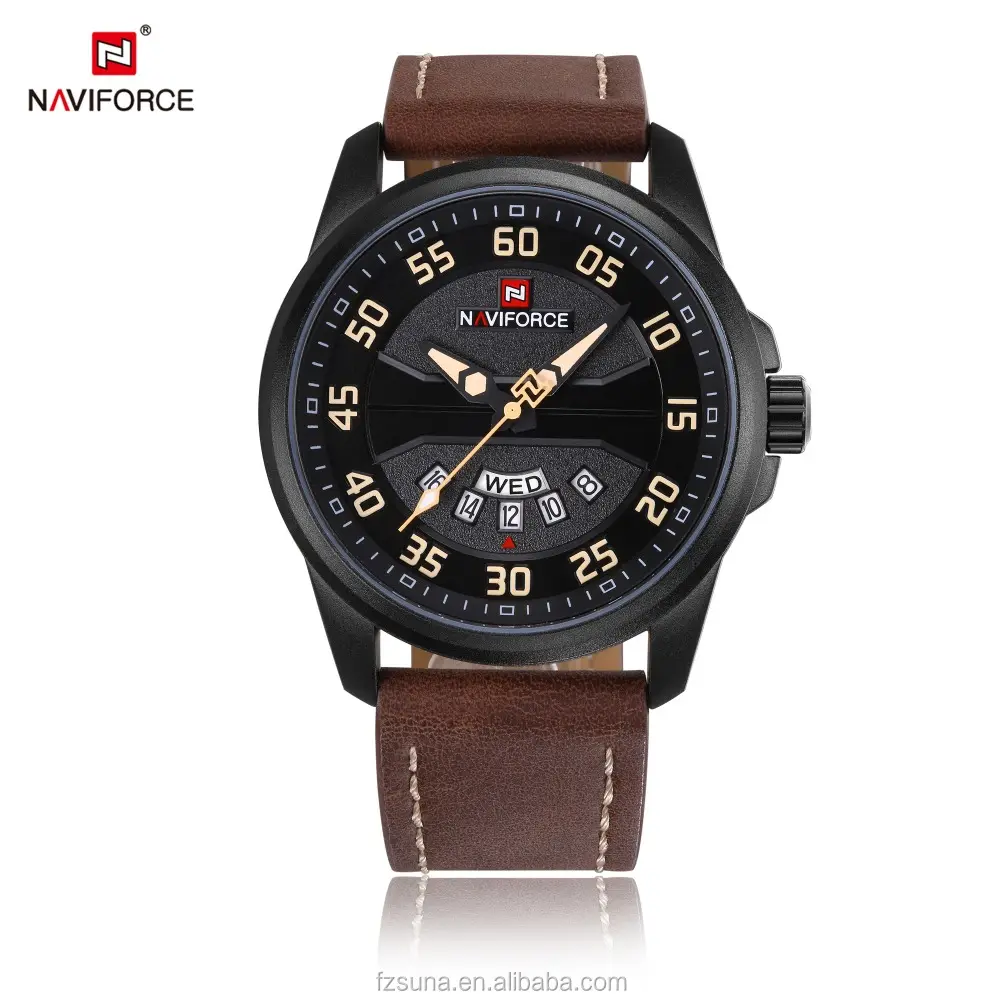 Hot Nuovo Prodotto A Buon Mercato NAVIFORCE 9124 Fashion 3ATM Water Resistant Vigilanza di Cuoio Degli Uomini