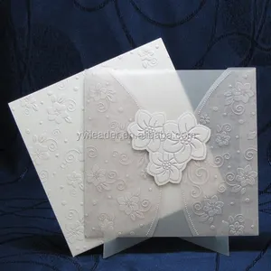 white Lace bow handmade flower design elegant wedding invitations