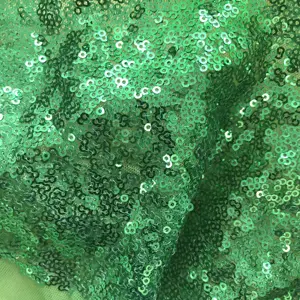 Malha de tricô de poliéster verde com tecido de lantejoulas holográficas não bordado para cenário de festas