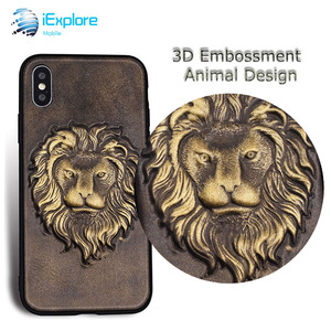 Iexplore nhà sản xuất cổ điển lai PC TPU 3D PU da embossment động vật sư tử mens' trường hợp điện thoại cho Samsung <span class=keywords><strong>iPhone</strong></span> x XS Max - Product Image 2