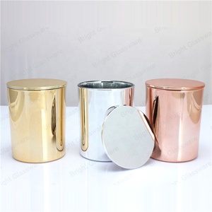 Wholesale New Design Plating Copper Colored Rose Gold Finished Glass Candle Jars Candle Holders With Lids