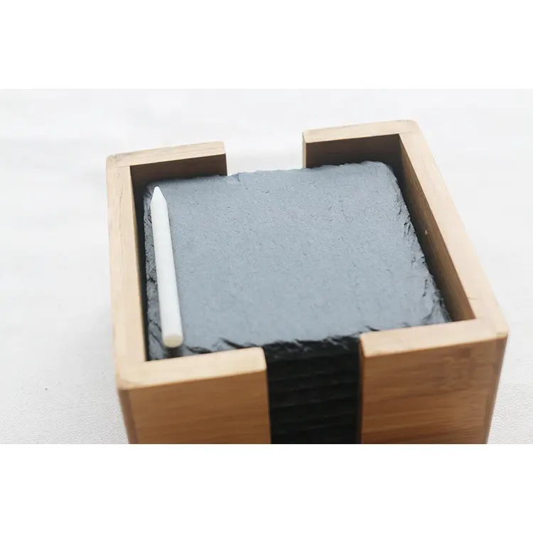 Placa de pedra da slate/preta da correia/suporte de copo de bambu