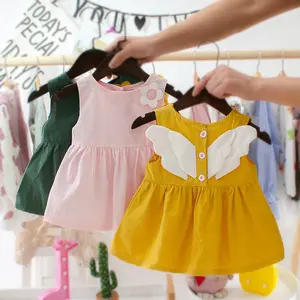 2019 Summer sleeveless fancy sling cotton princess solid dress for 0-3 years old baby girl