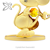 Crystocraft - Figura de Rata Chapada en Oro de 24K con Cristales Tallados Brillantes y Grabado Láser, 12 Animales del Horóscopo Chino del Zodiaco Feng Shui