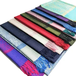 Lenço reversível e macio de jacquard, envoltório jacquard vintage e seda, pashmina