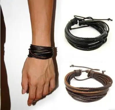 Bracelet cycliste en cuir véritable, surfeur, 5mm, pour hommes et femmes, manchette multicouches, manchette