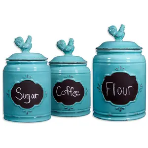 <span class=keywords><strong>Set</strong></span> di <span class=keywords><strong>3</strong></span> di Ceramica Rotondo Lavagna Gallo Scatola Metallica Vasi con Stretto Coperchi per la <span class=keywords><strong>Cucina</strong></span> - Product Image 1