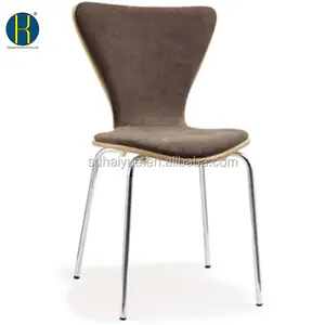 Plywood Brown Fabric Dining Chair with Chrome Steel Legs