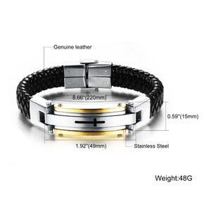 Popular hombres deportivos Cruz <span class=keywords><strong>del</strong></span> acero inoxidable <span class=keywords><strong>del</strong></span> diseño encanto trenzado pulsera hecha a mano de cuero genuino - Product Image 5