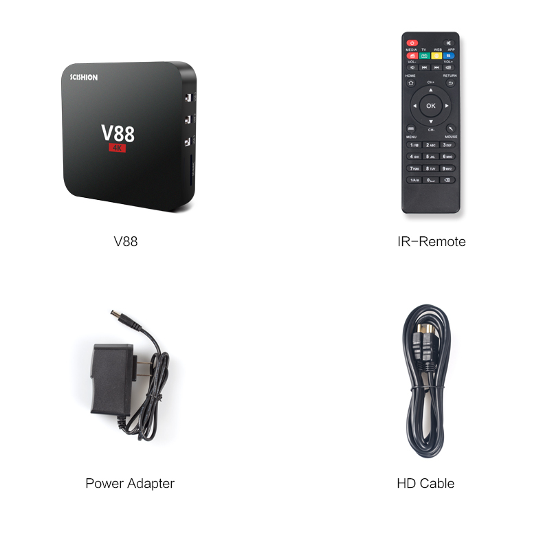 Vente chaude Pas Cher Amlogic S905X Android 6.0 V88 Kodi TV Box, Kodi Préinstallé