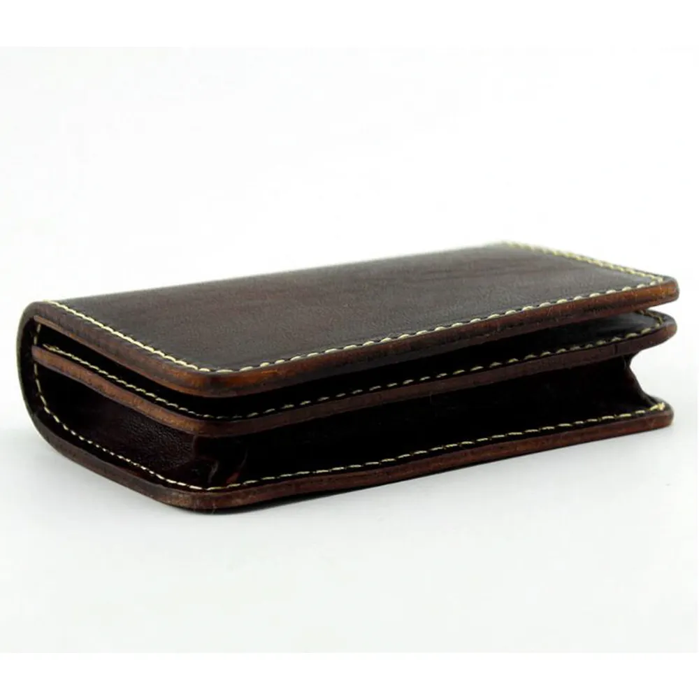 Volledige lederen kaarthouder holer Bifold crazy horse lederen naam card wallet met knoopsluiting