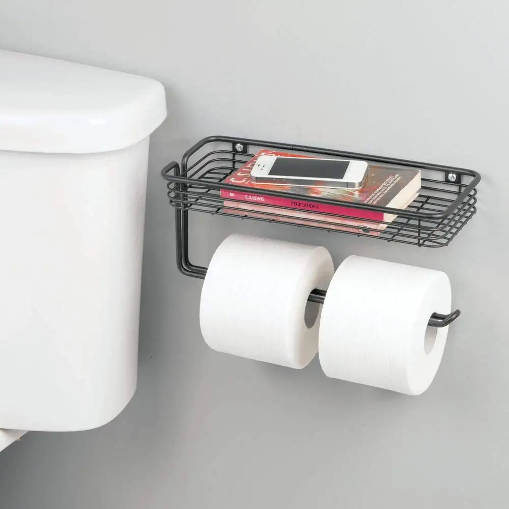 Предпочтительный матовый черный держатель для туалетной бумаги и многофункциональная полка-настенный органайзер для хранения для ванной комнаты