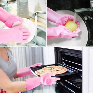 مخصص بالجملة المطبخ قابلة لإعادة الاستخدام سيليكون الملونة غسل الاطباق ماجيك سيليكون المطاط اليد غسل القفازات لغسل الأطباق - Product Image 4