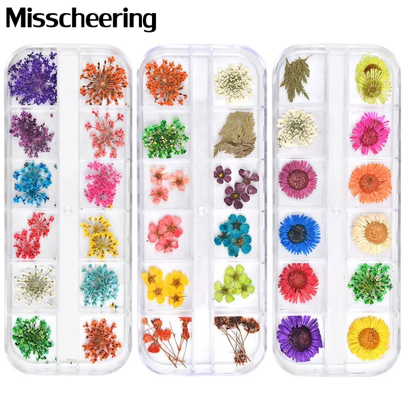 Misscheering Mix Dried Flowers Nail Decorations Jewelry Natural Floral Leaf Stickers 3D Nail Art Designs Polish Manicure