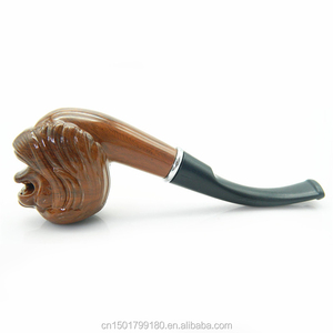 EKJ-605 Offre Spéciale Brun Jaunâtre Lion Tête Résine Enchase Fumer Tuyau Raccord Porte En Bois Pipes à Tabac En Gros - Product Image 3