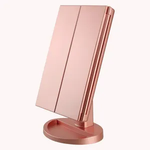 Amazon Bán Chạy Nhất 2019 Vanity Led Thắp Sáng Du Lịch Trang Điểm Gương Máy Tính Để Bàn Trifold Magnified Make Up Gương Với Đèn