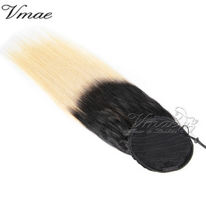 VMAE ผมตรงบริสุทธิ์อินเดีย1B/613สีบลอนด์ผสมสองสี Ombre Drawstring หางม้าด้วยหวีผมมนุษย์หนึ่งผู้บริจาค