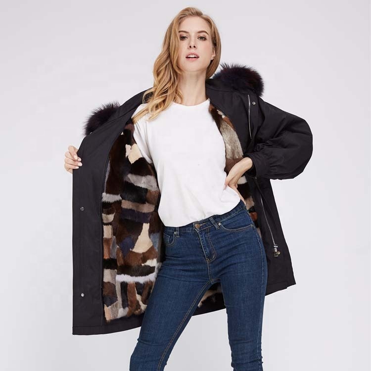 Nouvelle Arrivée Femmes D'hiver Capuchon De Fourrure Veste Manteau Dames Long Réel De Fourrure De Vison Militaire Parka