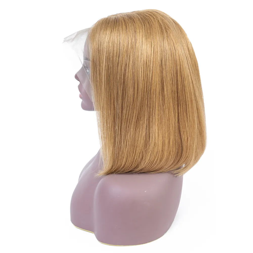 Perruque Bob Lace Frontal Wig naturelle épaisse courte — rxy, couleur #27, cheveux humains, naissance de cheveux naturelle, épais, vente en gros