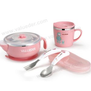 Acero Inoxidable 304 Colorido Plástico Térmico de Alimentación de Succión Del Bebé Tazón con Tapa y Cuchara Tenedor - Product Image 1
