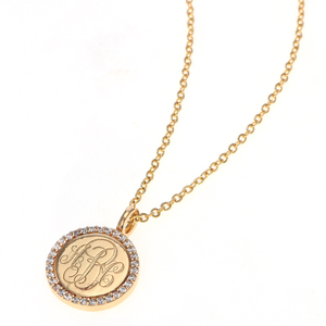 18k Gold Zirconia Paved <strong>Coin</strong> Disc Custom Monogram Letter <strong>Necklace</strong> - Product Image 3