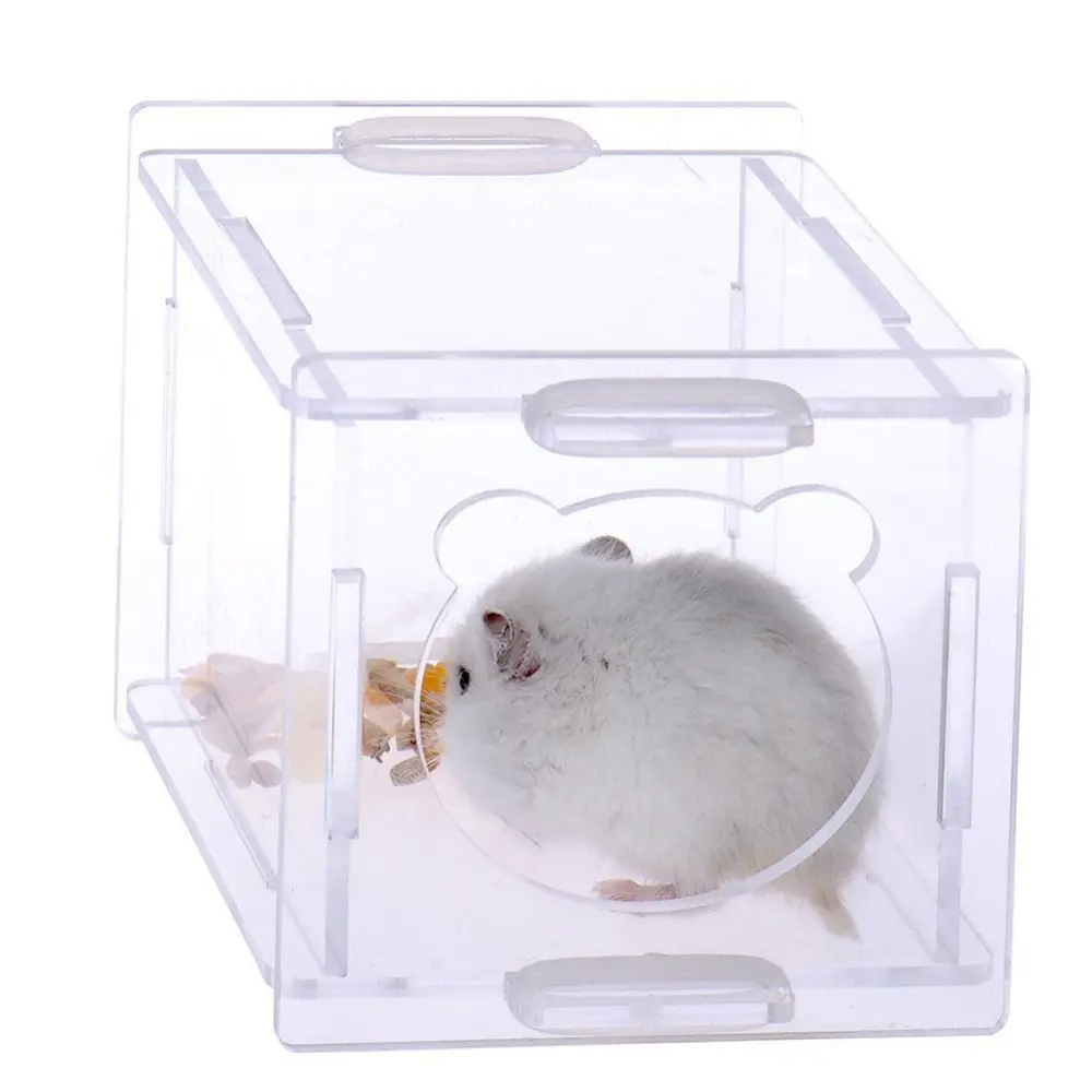 Acrylique Transparent Portable Cages pour Nain Hamster Gerbille Rat Petits Animaux Animaux Jouent Cas Maison