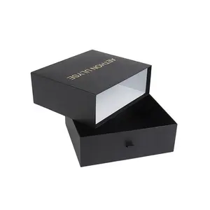 Gold stamping black cardboard pull out drawer paper box for neckerchief and necktie packing with cheap price