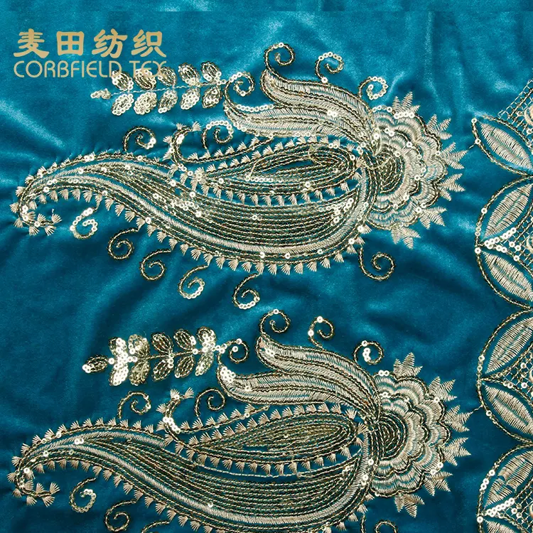 Hot selling beautiful chiffon fabric sequin embroidery design