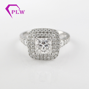 1.8 carat 6.5x6.5mm prinses <span class=keywords><strong>cut</strong></span> center <span class=keywords><strong>moissanite</strong></span> twee halo engagement ring in 18k wit goud - Product Image 2