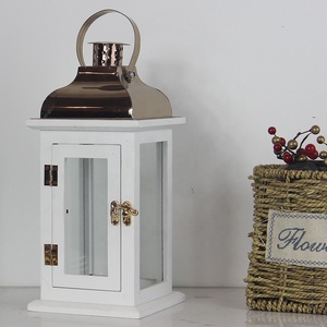 Wood White High Quality Battery Operated Wedding Decoration Metal Candle Holder Square <strong>Wooden</strong> <strong>Lantern</strong> for Candle - Product Image 6