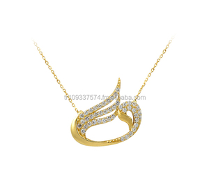 Collar islámico con abalorio de Vav de oro sólido de 14K - Product Image 1