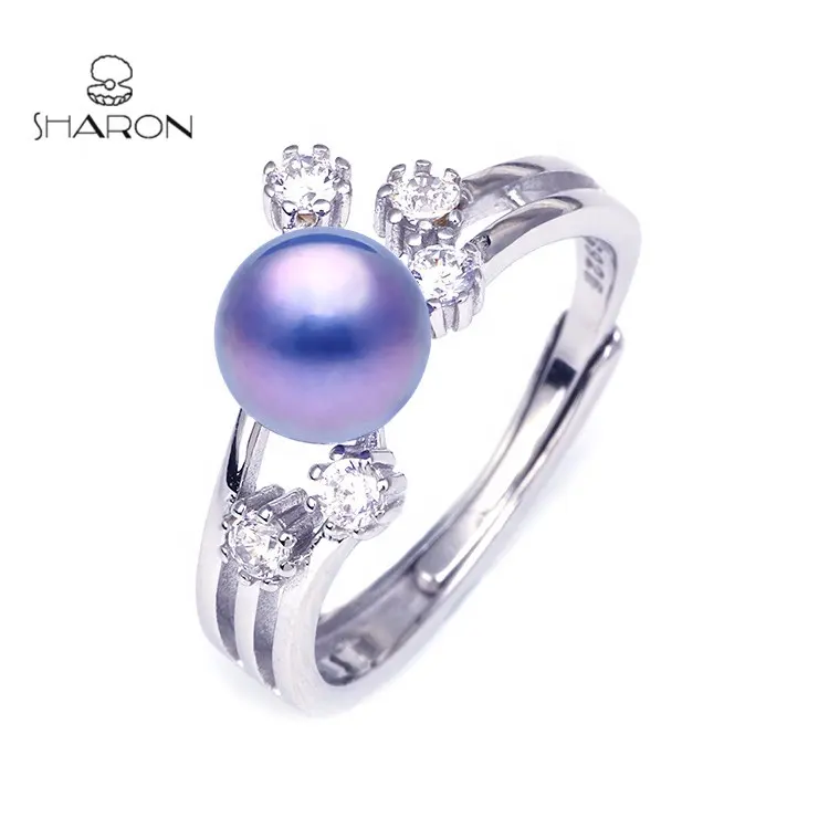 S-letter Fashion Jewelry Freshwater Pearls Sterling Silver Adjustable Piston Ring Setting