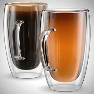 Populaire Borosilicate 350Ml 450Ml Dubbelzijdig Glas Koffie Mok Met Handvat