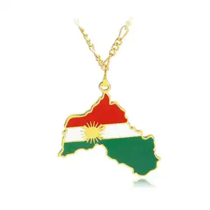 ZJ071 Huilin Koerdistan Goud Emaille Hanger Ketting Vlag Regio Kaart Koerdisch Grote Keten Sieraden