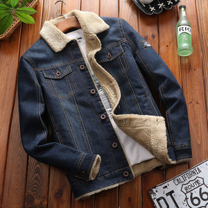 <strong>Men</strong> Winter Plaid <strong>Denim</strong> <strong>Jacket</strong> with Faux Fur Lining and Collar Plus Size Breathable - Product Image 3