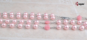 8Mm Màu Hồng Thủy Tinh Ngọc Trai Hạt Với San Hô Rose Hạt Mân Côi Với Louders Trung Tâm Mảnh Và Crucifix - Product Image 5