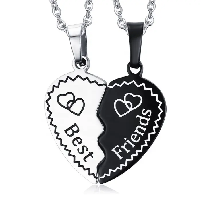 Collar de la amistad de acero inoxidable con forma de corazón, Gargantilla, plata, negro