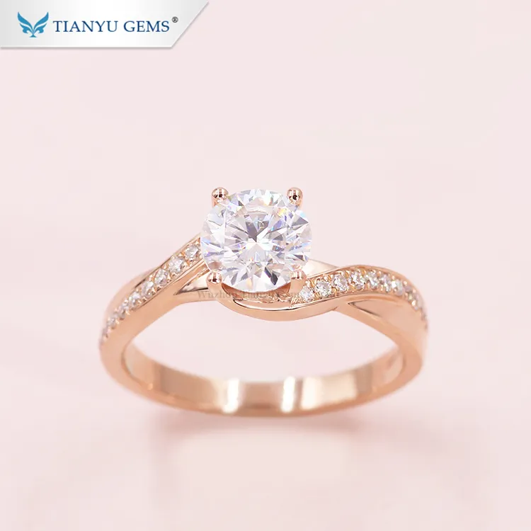 Tianyu gems Fashion 18k Rose Gold Plated Wedding Rings 1Carat Moissanite Diamond Rings for girls