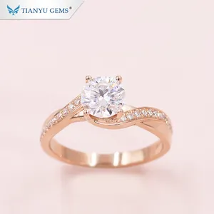 Tianyu Permata Fashion 18K Rose Emas Plated Cincin Pernikahan 1 Karat Moissanite Cincin Berlian untuk Anak Perempuan