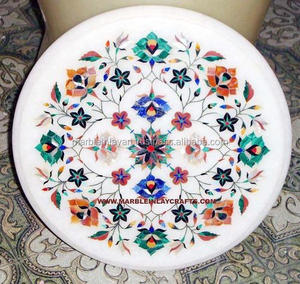 Round Marble Inlay Coffee Table Top , Pietra Dura Marble Table Top - Product Image 1
