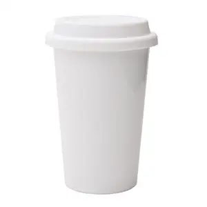 ceramic coffee mug with silicone lid Reusable Double Wall Insulated White Ceramic Travel Coffee Cup with Lid & Sleeve