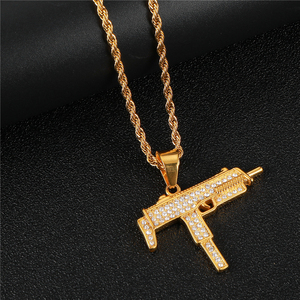 Collar con Colgante de Pistola de Diamantes y Oro, Estilo Hip Hop - Product Image 3