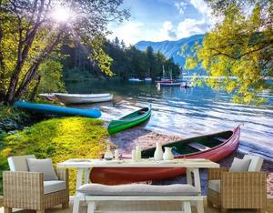 Zhihai tùy chỉnh ánh nắng mặt trời hồ nước sóng thuyền in phòng khách trang trí hiện đại vải <span class=keywords><strong>canvas</strong></span> hình nền - Product Image 1